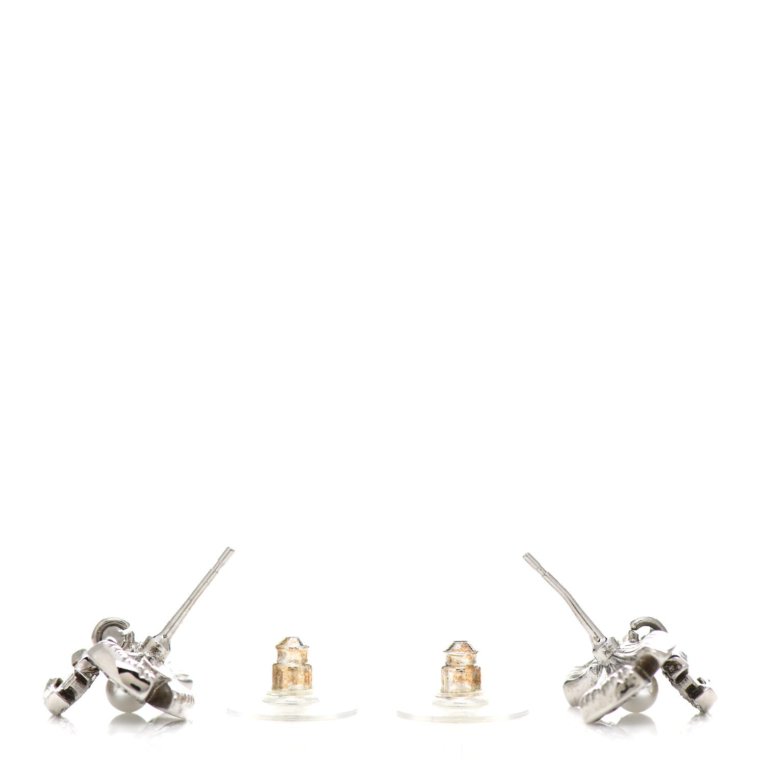 Chanel Crystal Pearl Bow CC Drop Earrings Silver 3 of 5