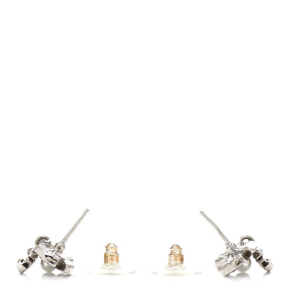 Chanel Crystal Pearl Bow CC Drop Earrings Silver 3 of 5