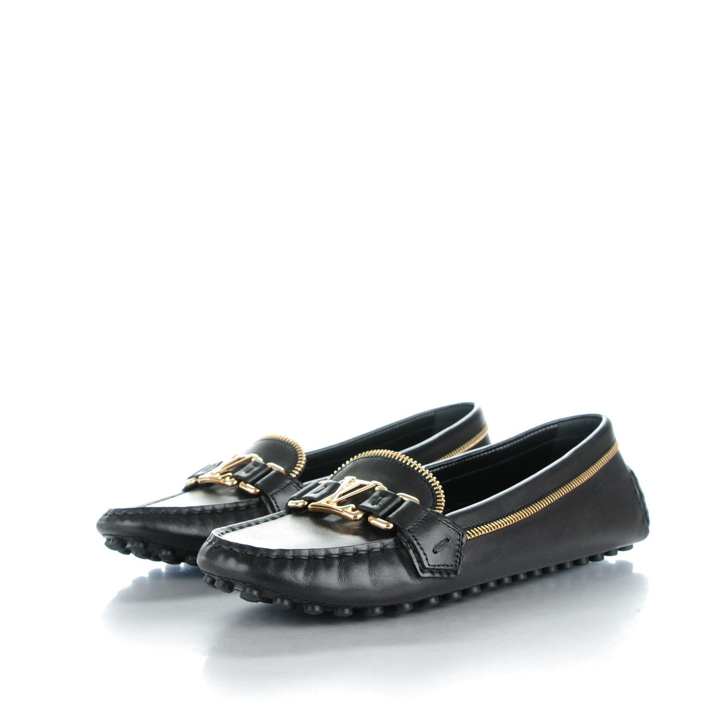 Calfskin Zipper Oxford Loafers 38.5 Black