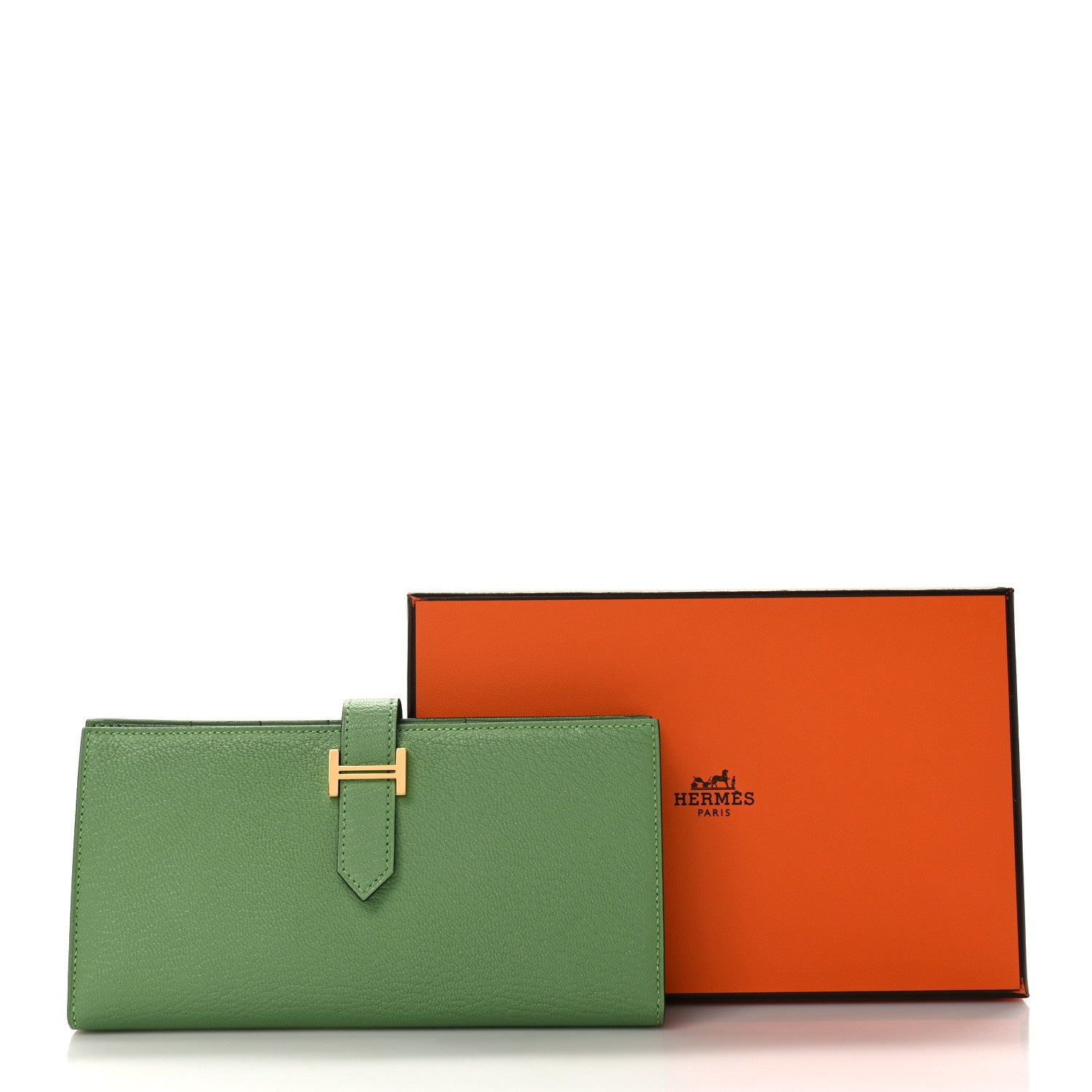 Hermes Chèvre Mysore Bearn Gusset Wallet Vert Criquet 9 of 9
