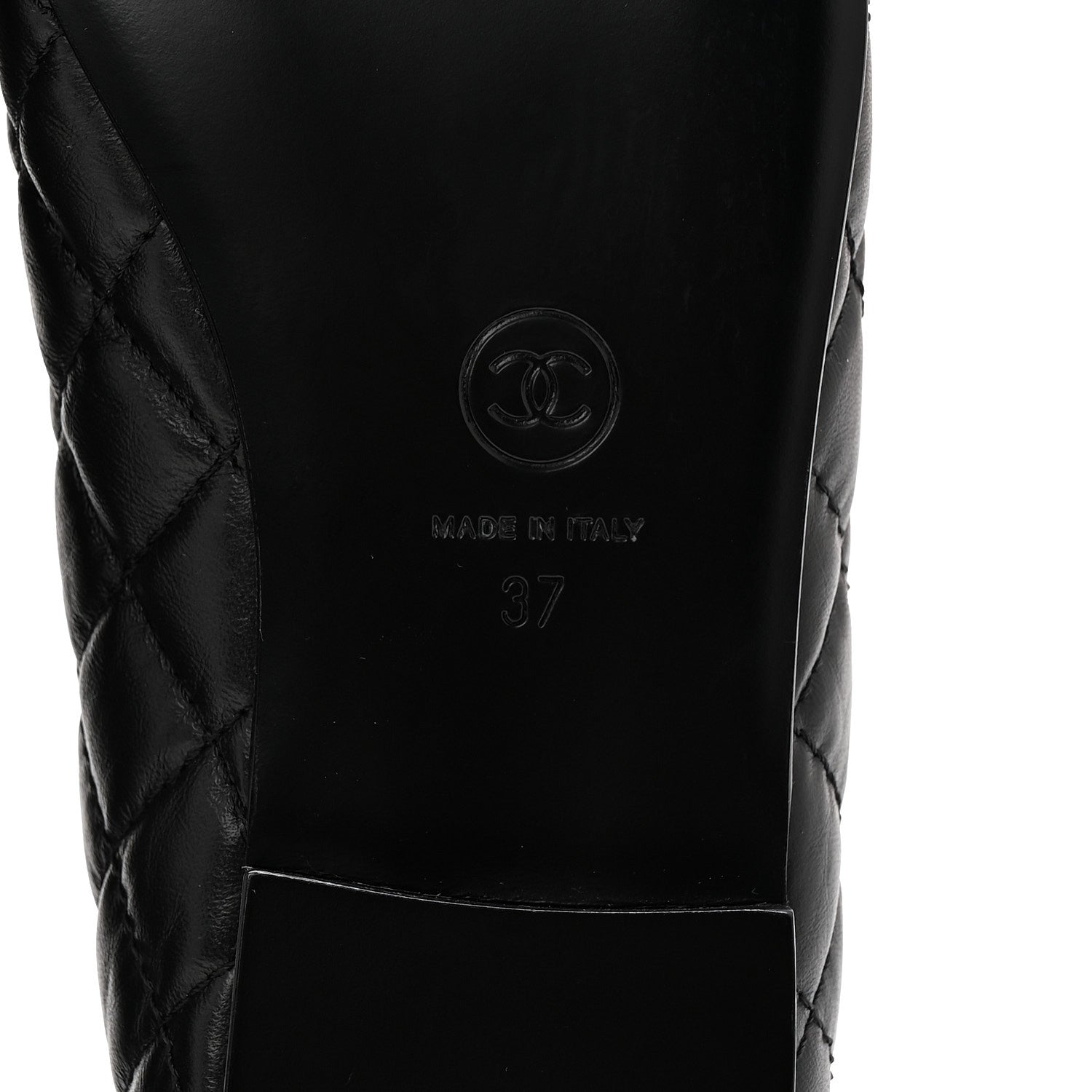 Chanel Aged Calfskin Quilted CC Cap Toe Ballerina Flats 37 Black 7 of 10