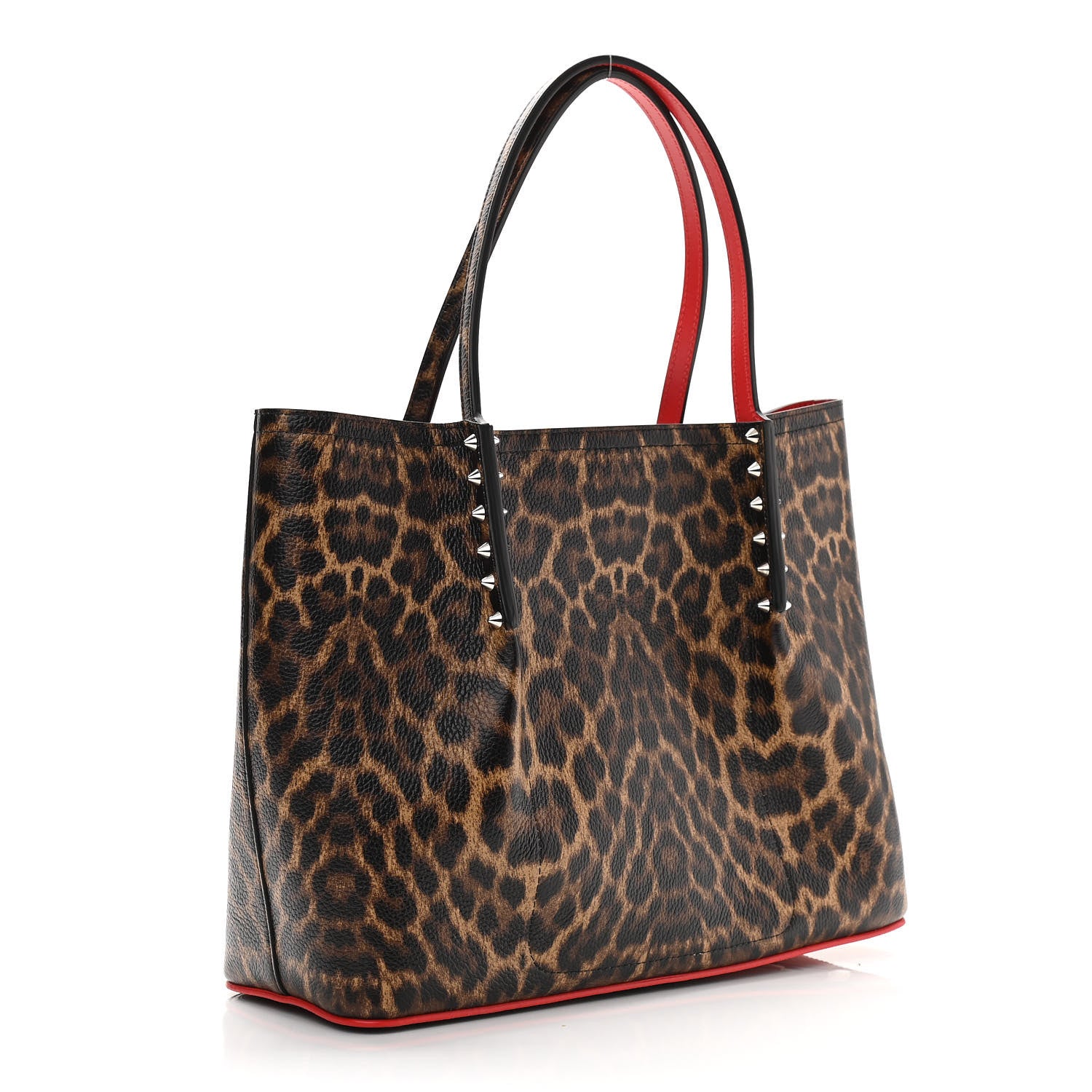 Christian Louboutin Calfskin Empire Leopard Print Spiked Large Cabarock Shopper Tote Brown 3 of 9