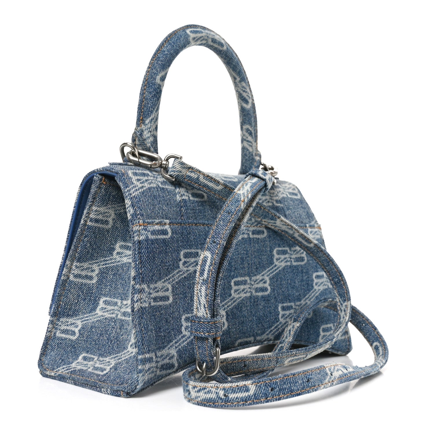 Balenciaga Denim BB Monogram Small Hourglass Top Handle Bag Blue 3 of 10
