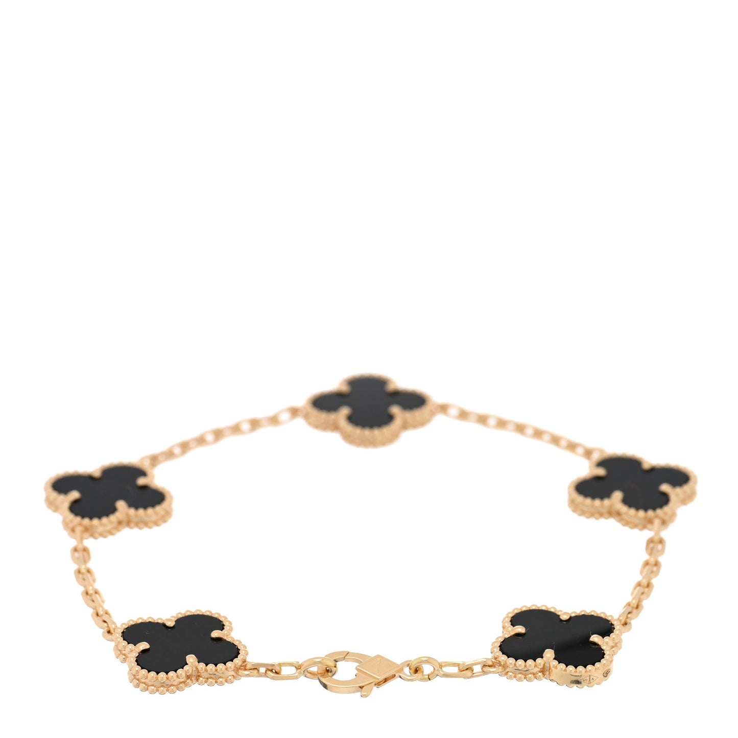 18K Yellow Gold Black Onyx 5 Motifs Vintage Alhambra Bracelet