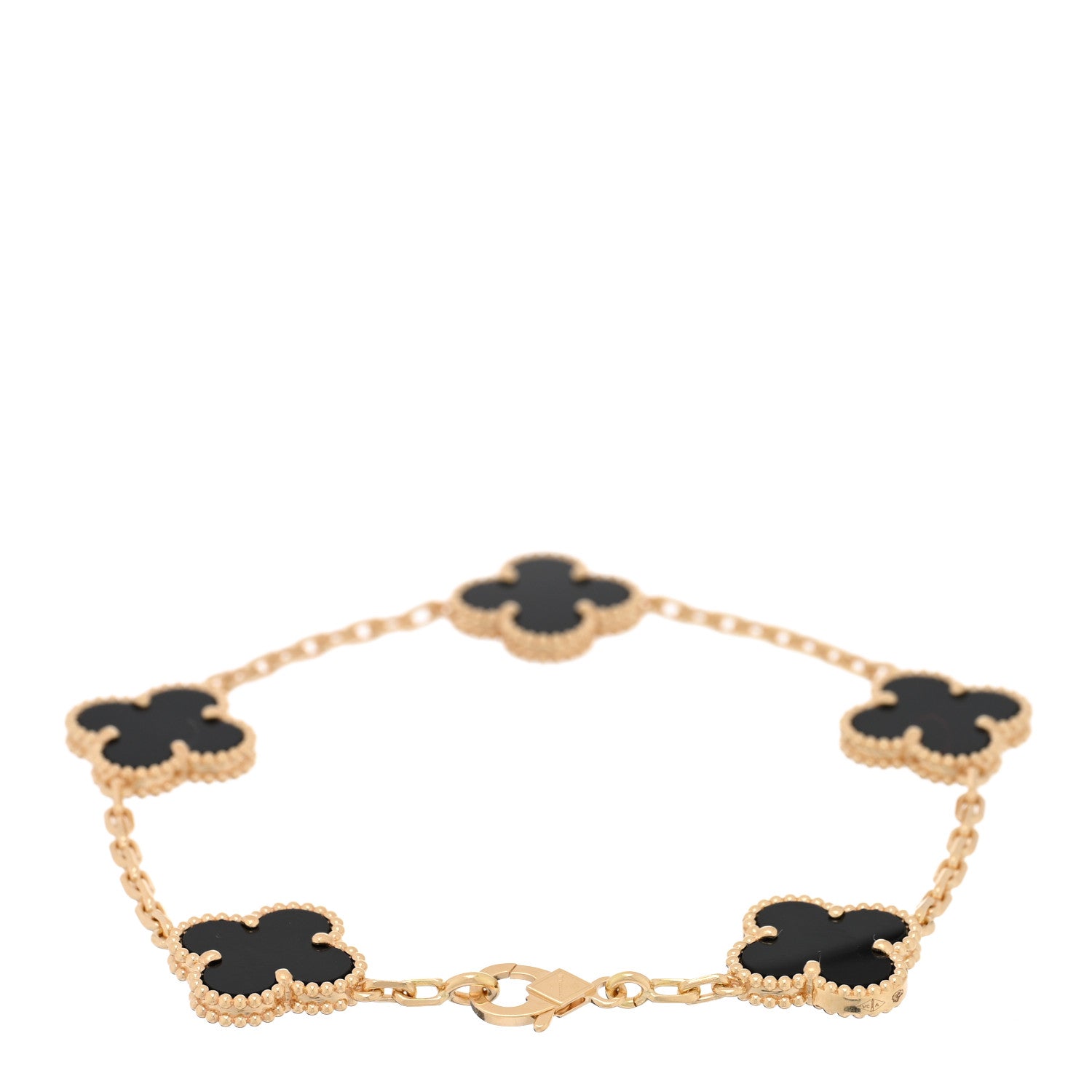 Van Cleef & Arpels 18K Yellow Gold Black Onyx 5 Motifs Vintage Alhambra Bracelet 2 of 3
