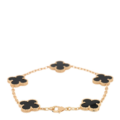 Van Cleef & Arpels 18K Yellow Gold Black Onyx 5 Motifs Vintage Alhambra Bracelet 2 of 3