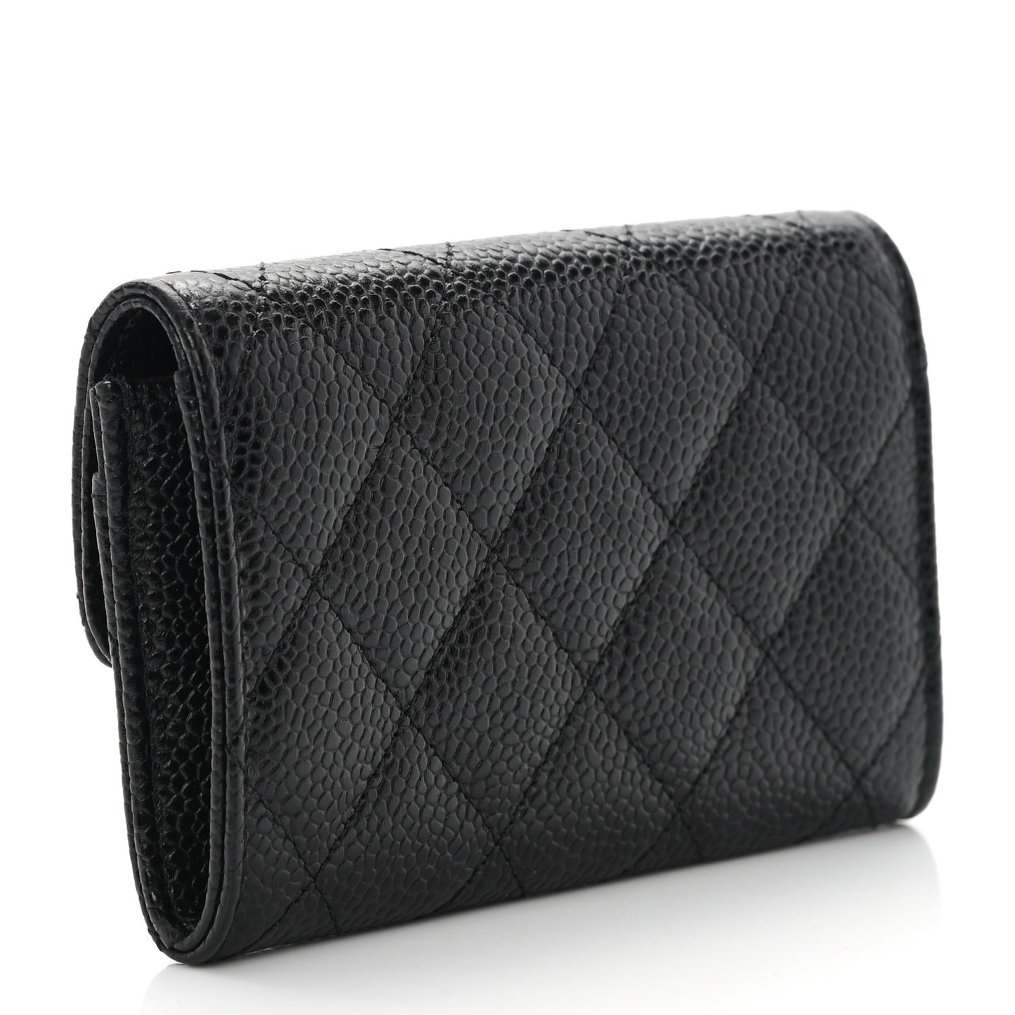 Caviar Quilted Flap Card Holder Black