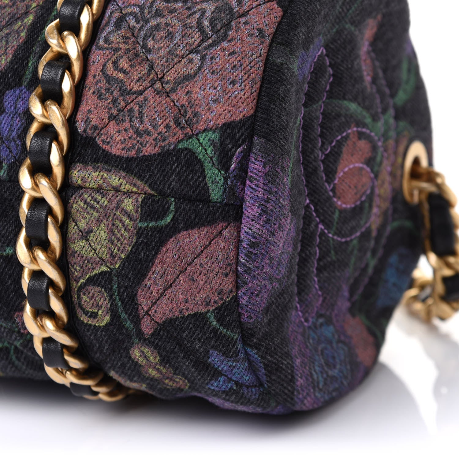 Chanel Denim Printed Destination Chenonceau Bowling Bag Charcoal Multicolor 10 of 11