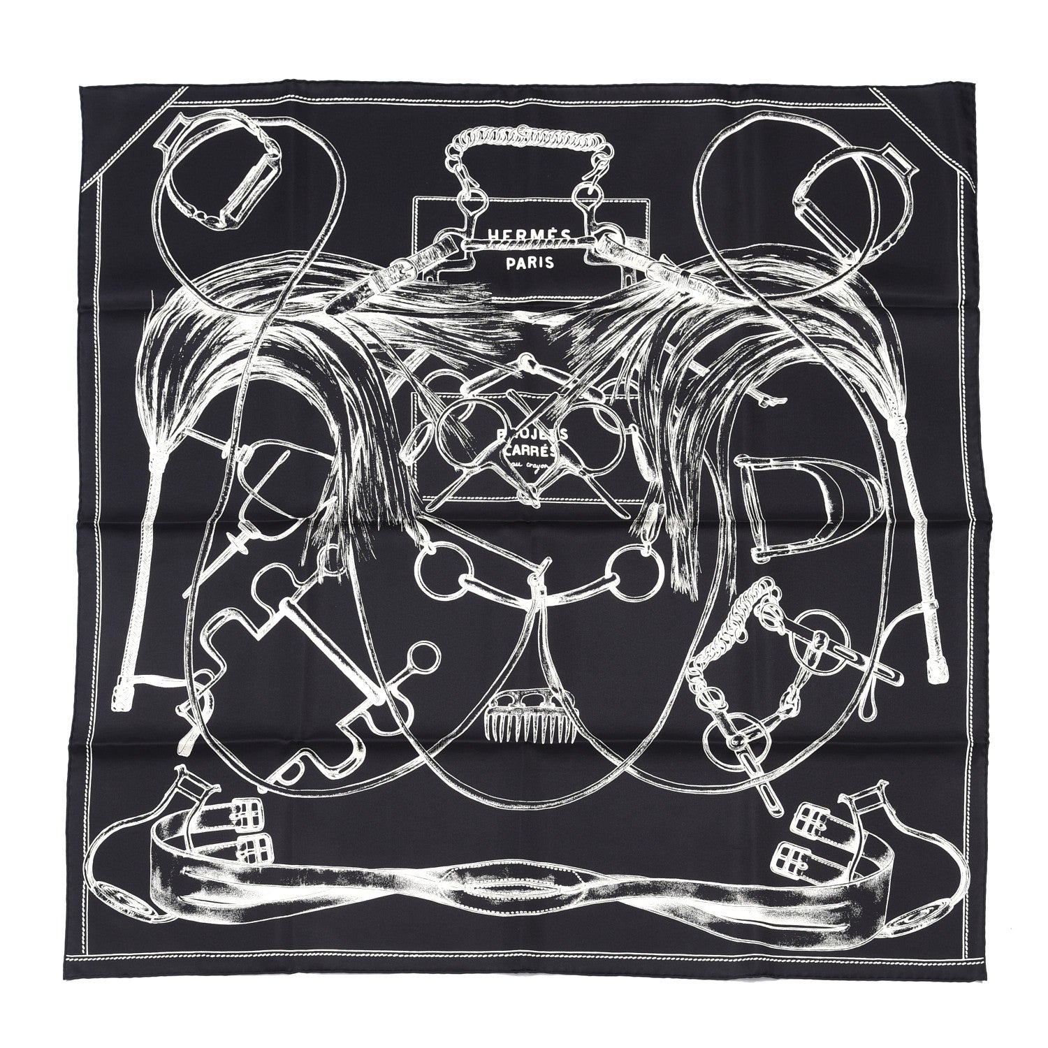 Hermes Silk Projets Carres Scarf 90 Black White 1 of 4