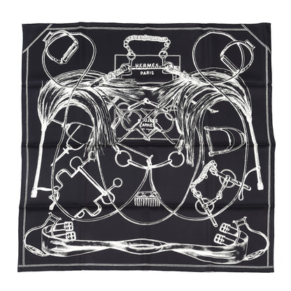 Hermes Silk Projets Carres Scarf 90 Black White 1 of 4