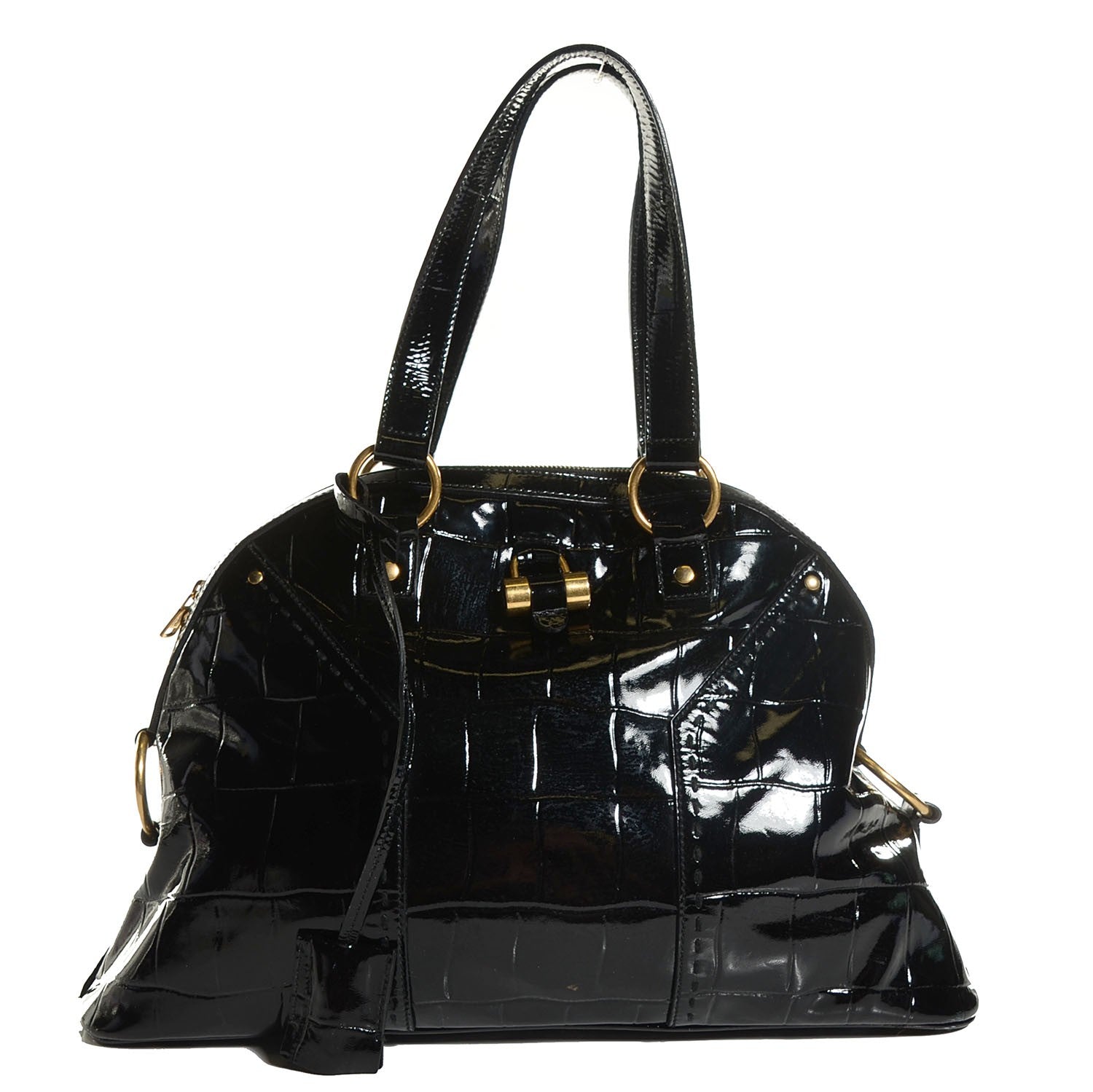 Saint Laurent Patent Crocodile Embossed Large Muse Black 1 of 8