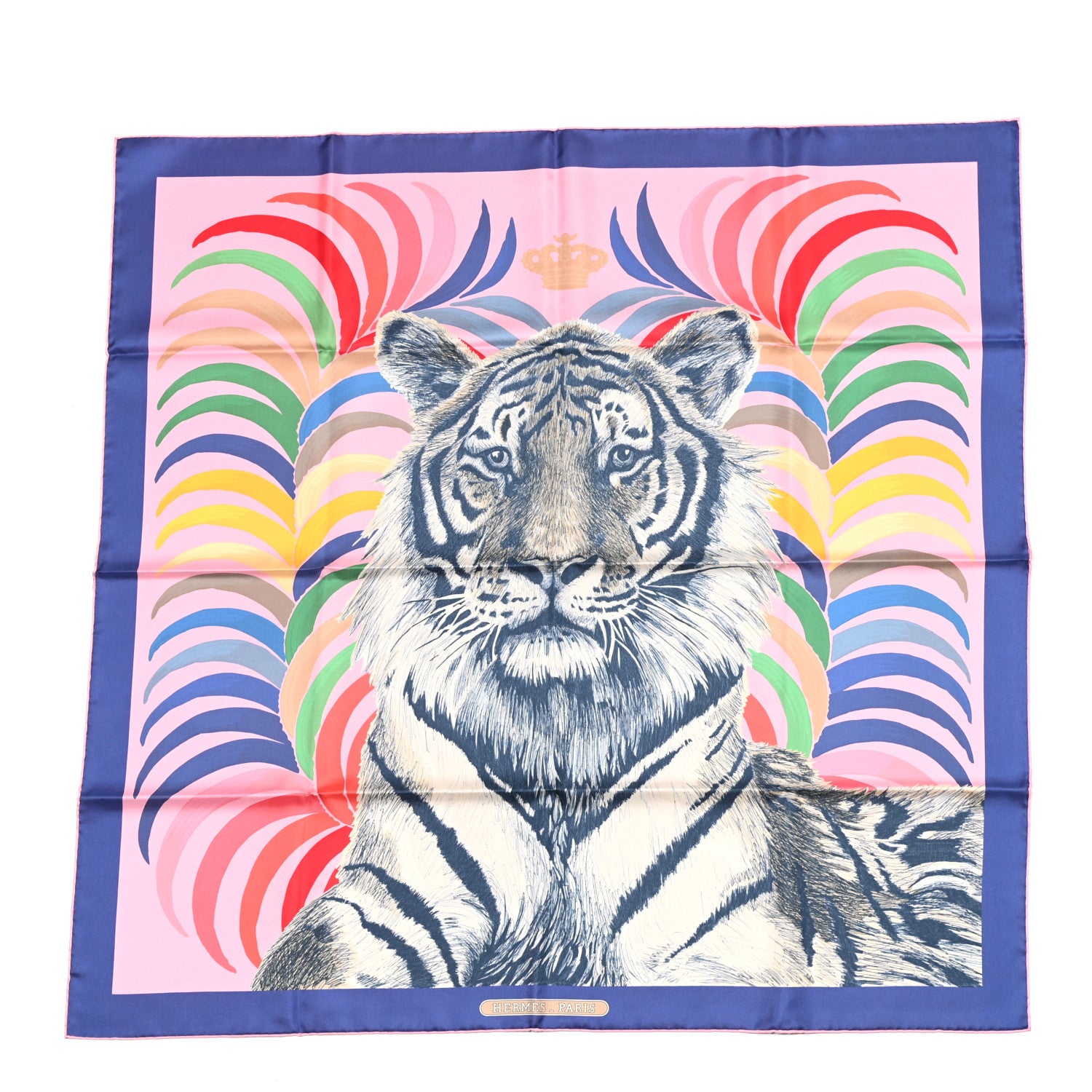 Hermes Silk Tigre Royal Double Face Scarf 90 Rose Bleu Multicolor 1 of 4