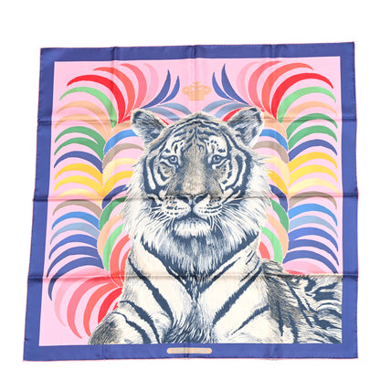 Hermes Silk Tigre Royal Double Face Scarf 90 Rose Bleu Multicolor 1 of 4
