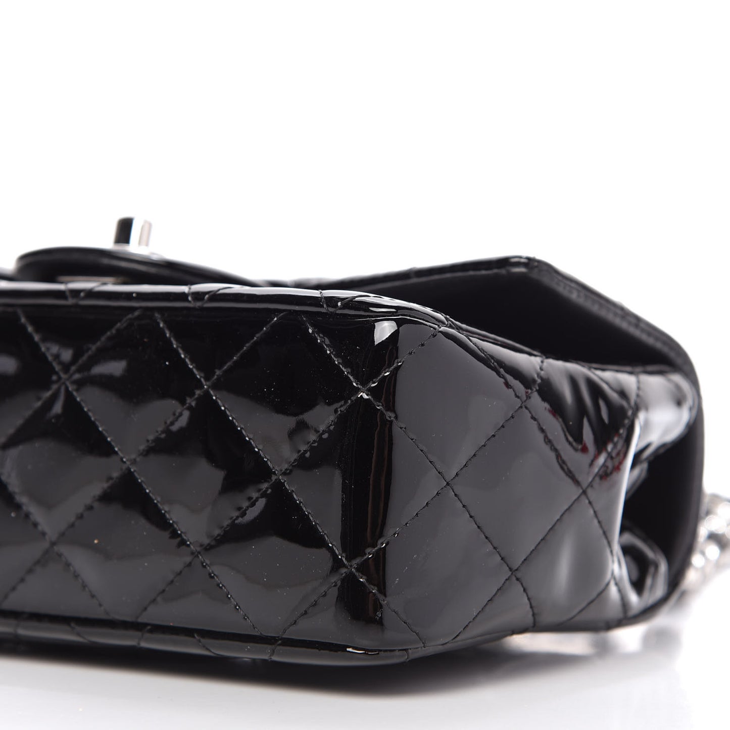 Patent Calfskin Quilted Mini Rectangular Flap Black