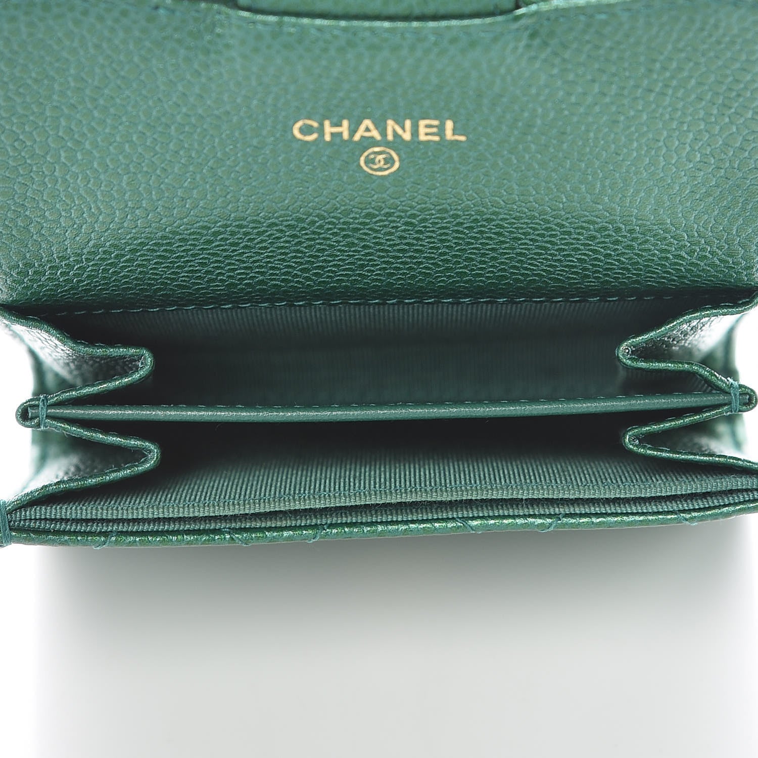 Chanel Metallic Caviar Quilted Card Holder Wallet Green 7 of 10