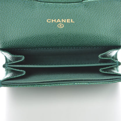 Chanel Metallic Caviar Quilted Card Holder Wallet Green 7 of 10