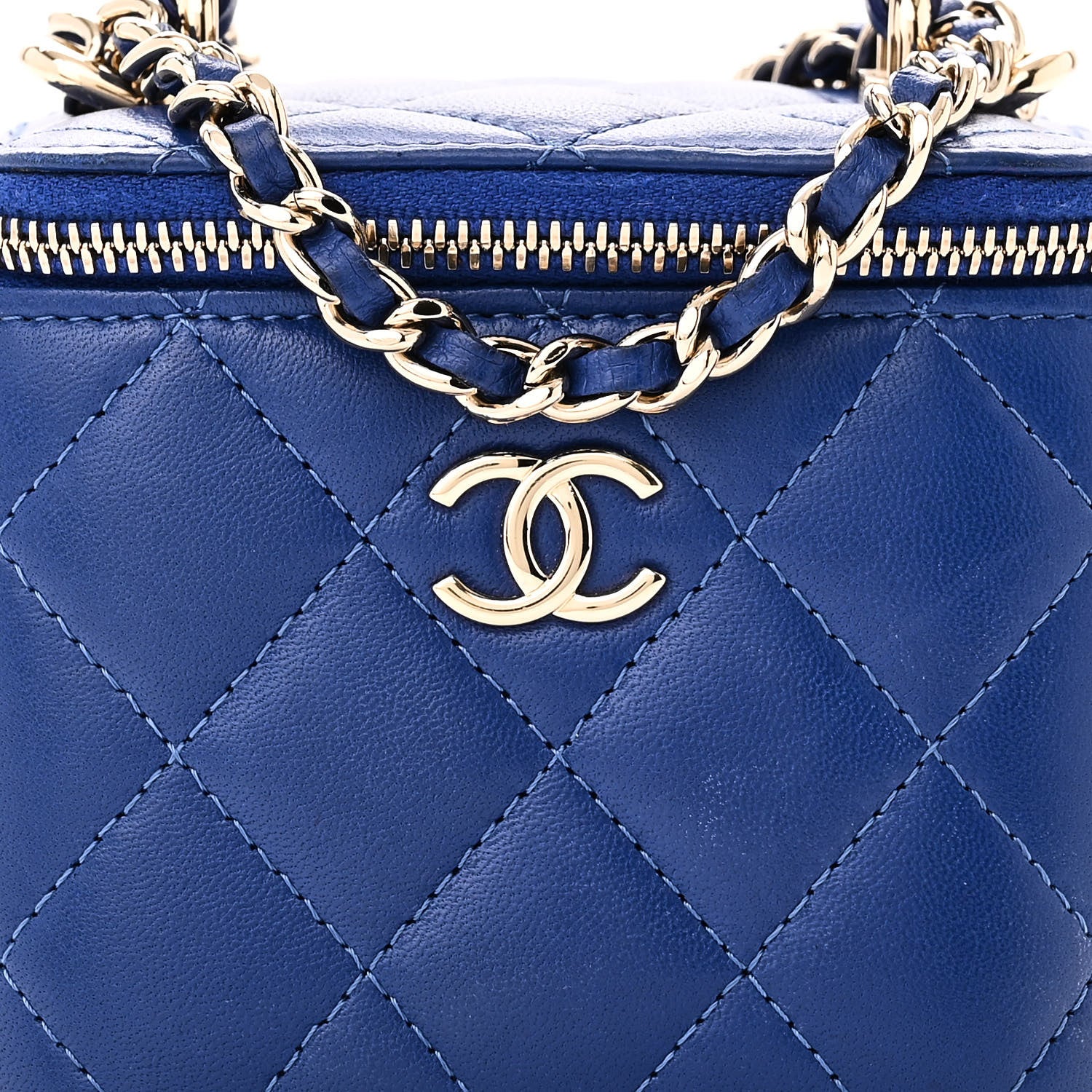 Chanel Lambskin Quilted Top Handle Mini Vanity Case With Chain Blue 8 of 10