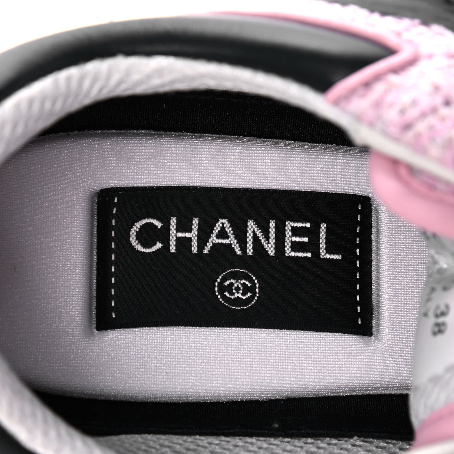 Chanel Tweed Suede Calfskin CC Sneakers 38 Gray Pink 7 of 10