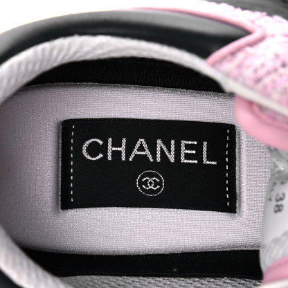Chanel Tweed Suede Calfskin CC Sneakers 38 Gray Pink 7 of 10