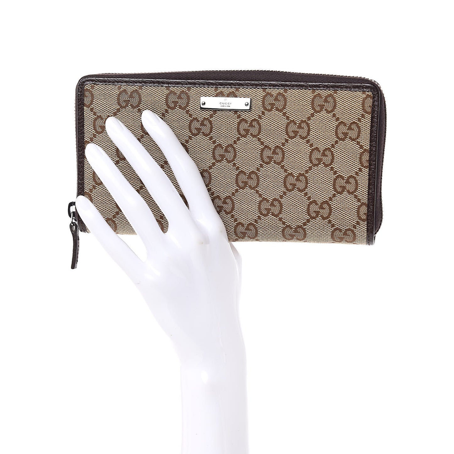 Monogram Metal Bar Zip Around Wallet Dark Brown