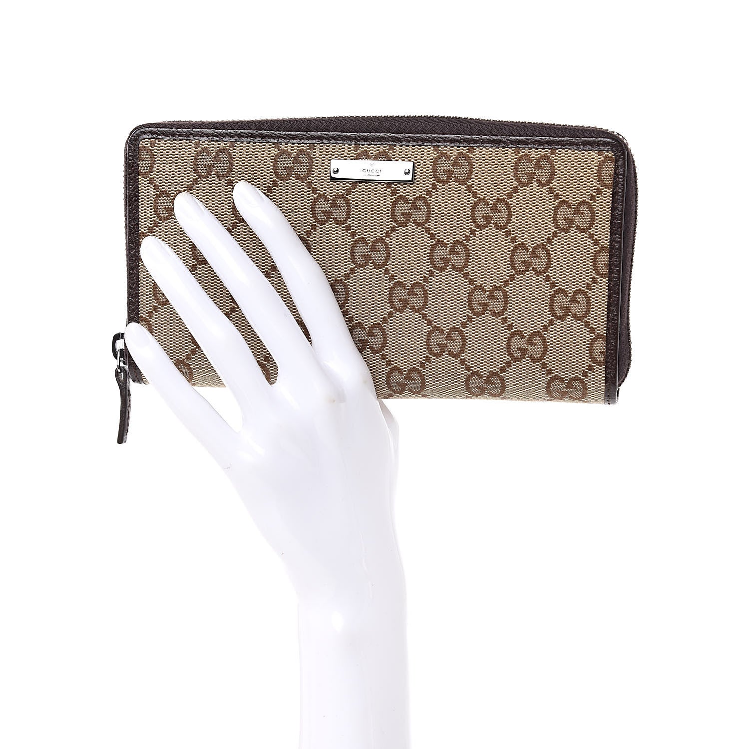 Gucci Monogram Metal Bar Zip Around Wallet Dark Brown 2 of 8