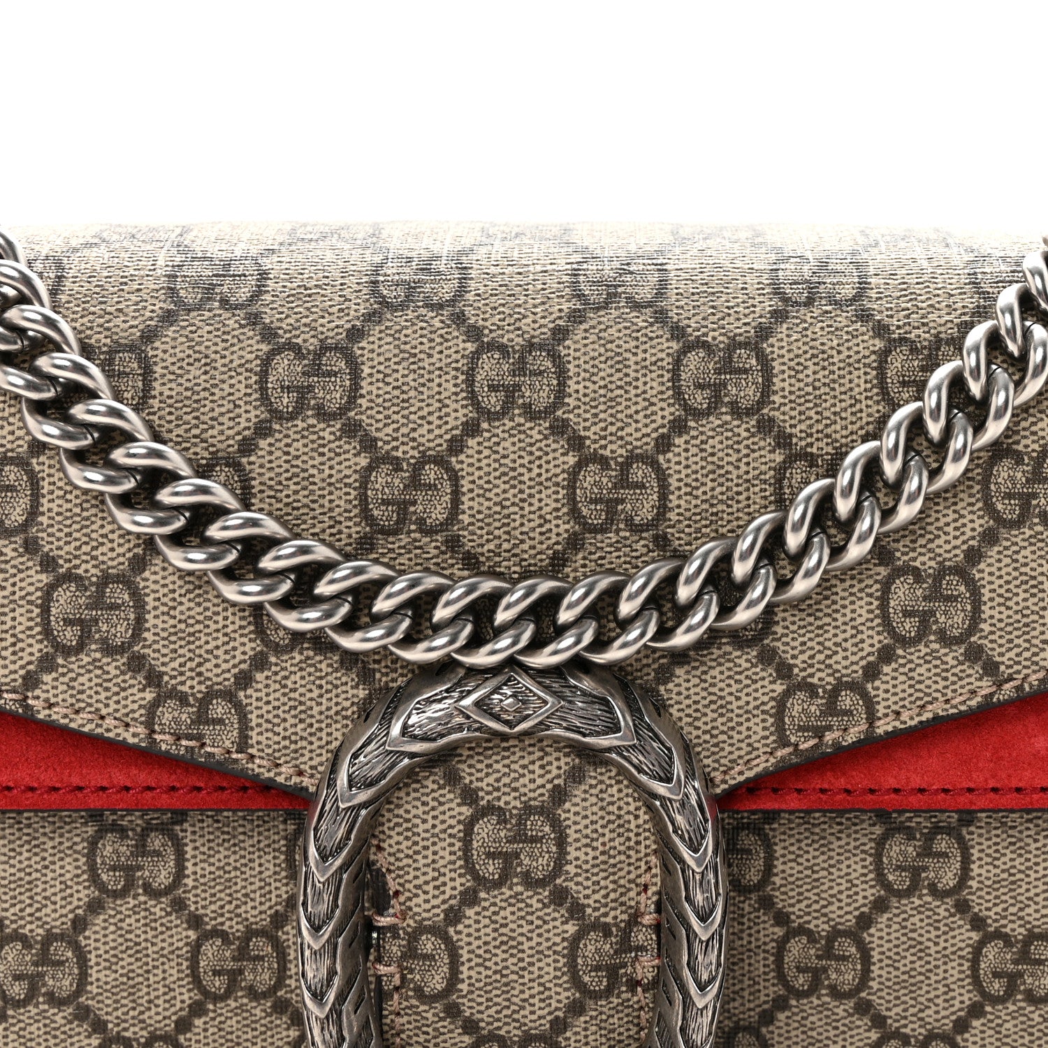 Gucci GG Supreme Monogram Suede Small Dionysus Shoulder Bag Beige Ebony Vulcanic Red 8 of 10
