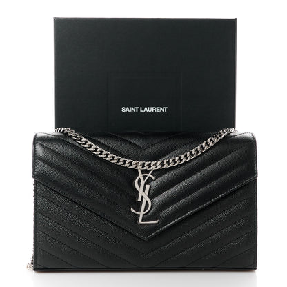 Saint Laurent Grain De Poudre Matelasse Chevron Monogram Chain Wallet Black 10 of 10