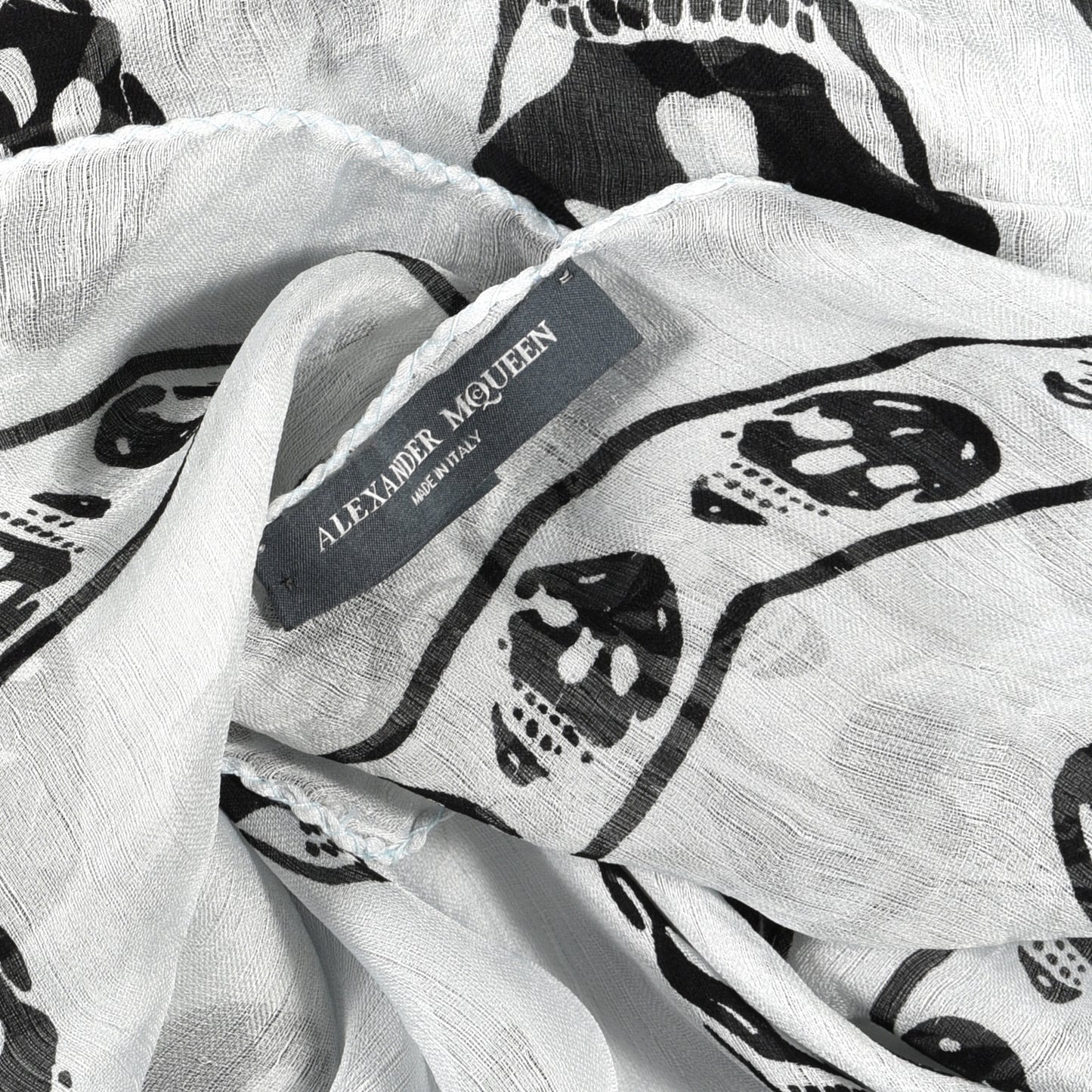Silk Chiffon Skull Scarf Ivory Black
