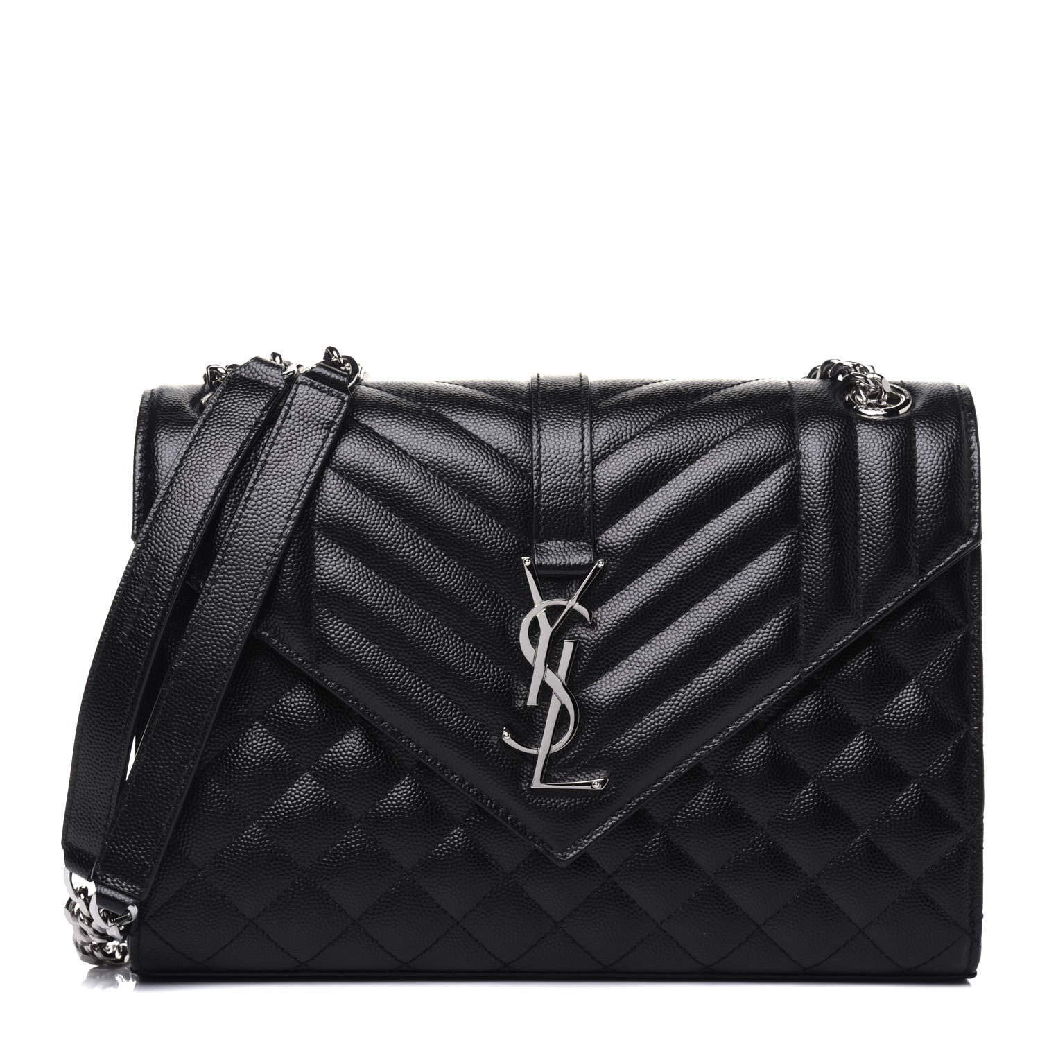 Saint Laurent Grain De Poudre Textured Mixed Matelasse Triquilt Medium Monogram Satchel Black 1 of 16