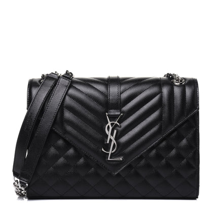 Saint Laurent Grain De Poudre Textured Mixed Matelasse Triquilt Medium Monogram Satchel Black 1 of 16
