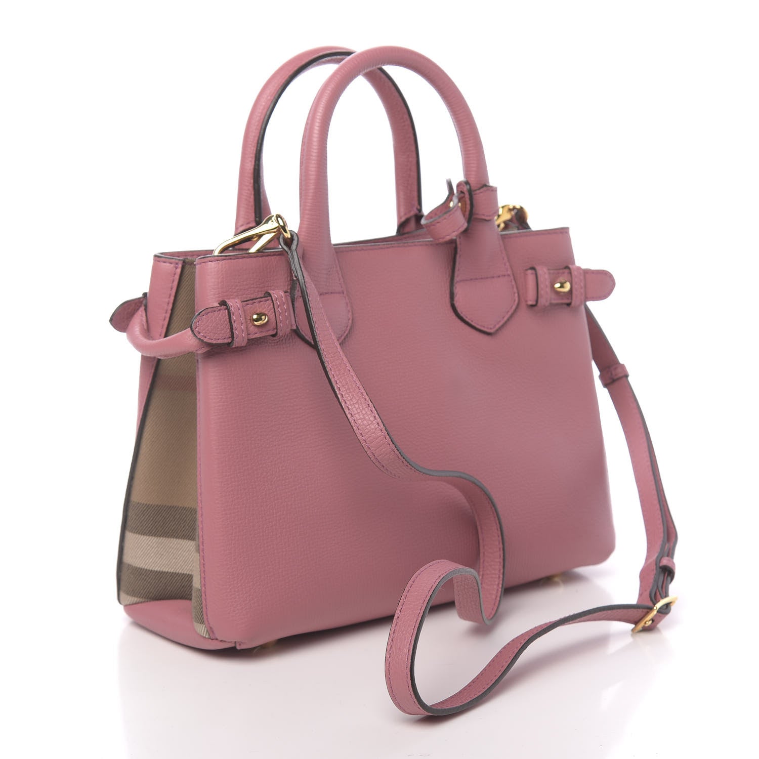 Burberry Grainy Calfskin House Check Small Banner Tote Mauve Pink 3 of 11