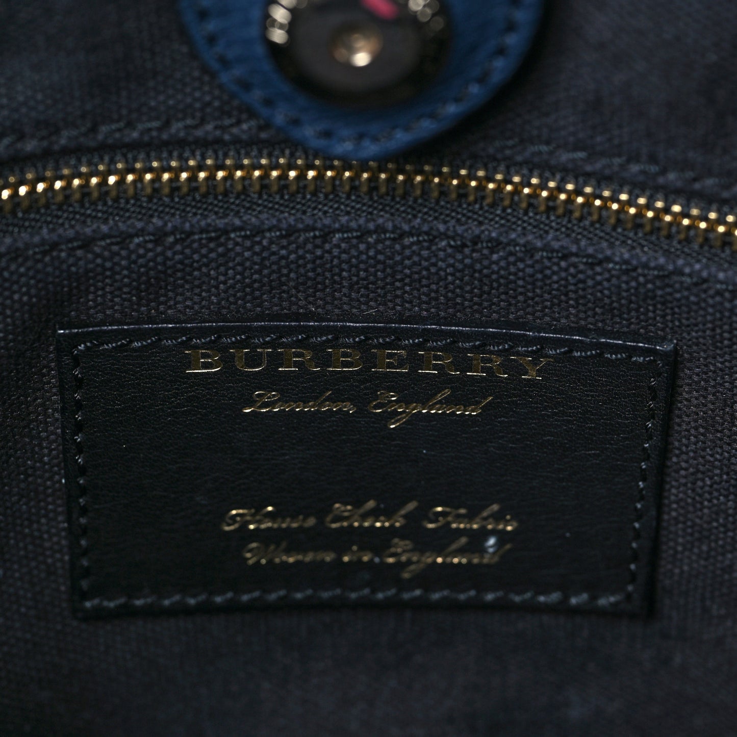Grainy Calfskin House Check Medium Banner Tote Ink Blue