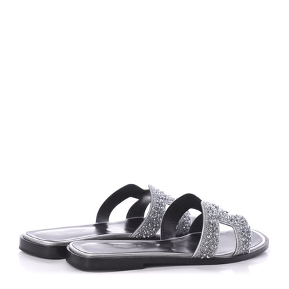 Hermes Suede Goatskin Crystal Oran Sandals 36.5 Gris Argente 4 of 7