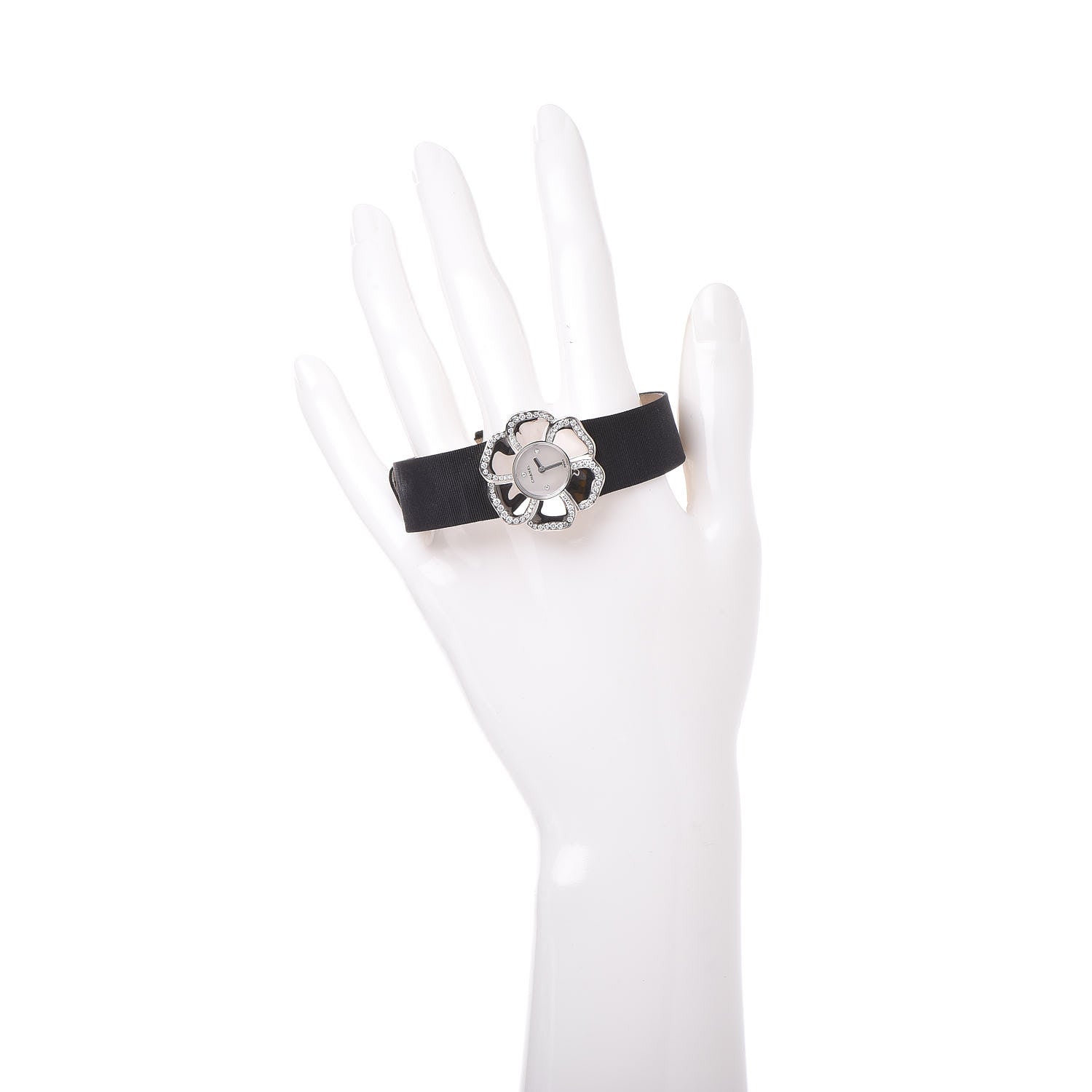 Chanel 18K White Gold Satin Diamond Mother of Pearl 27mm Camellia Quartz Watch 2 of 7