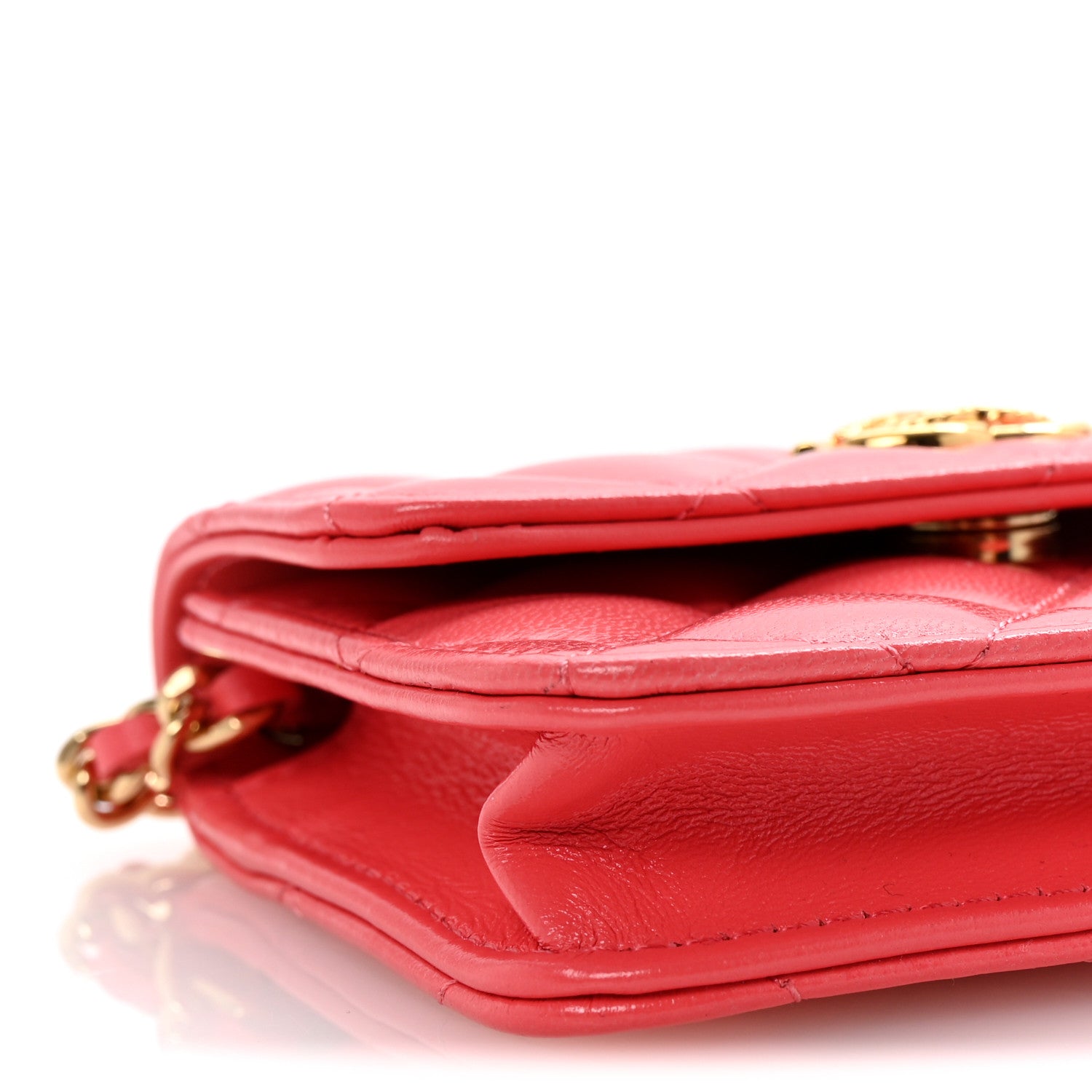 Chanel Shiny Lambskin Quilted Card Holder On Chain Pink 9 of 10