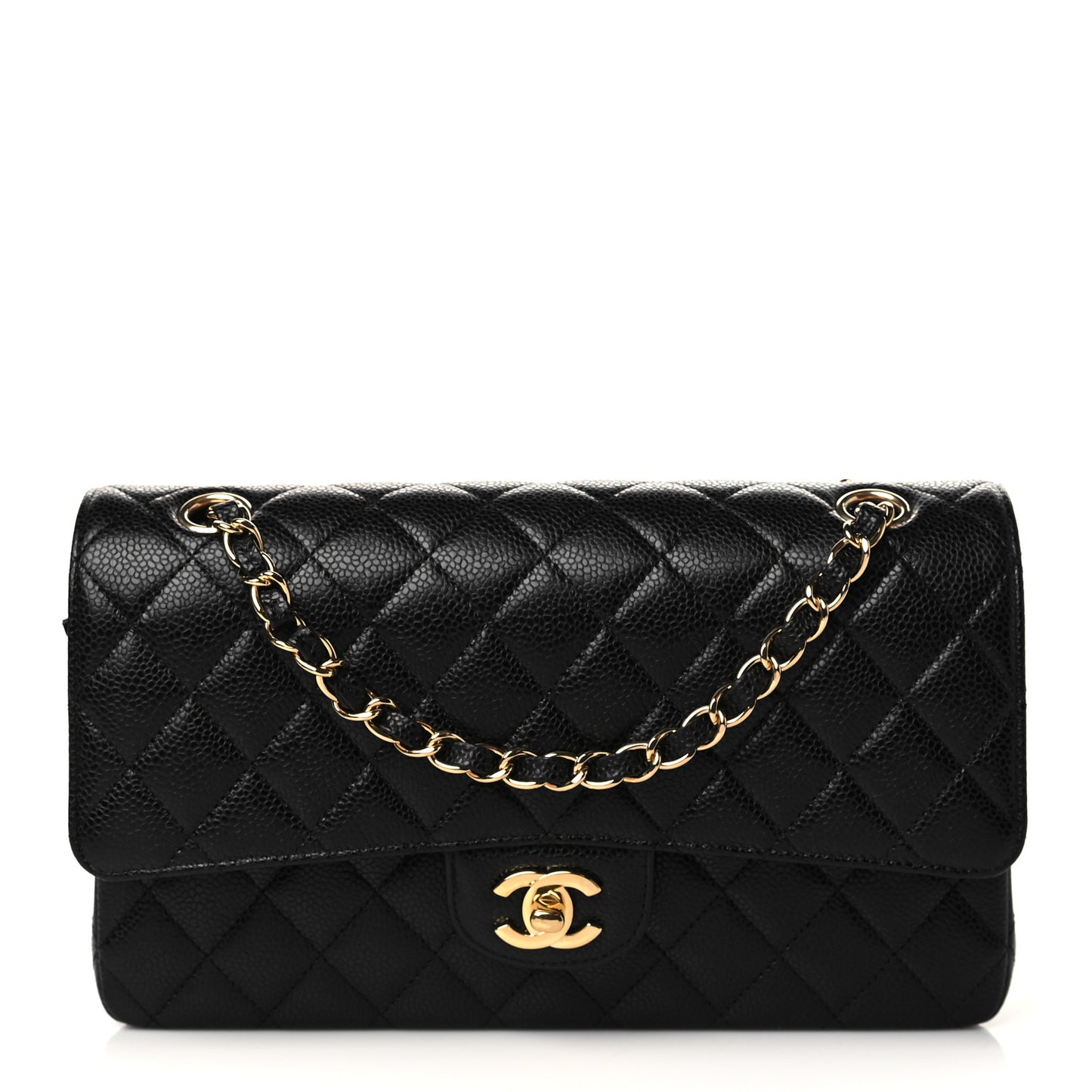 Caviar Quilted Medium Double Flap Black
