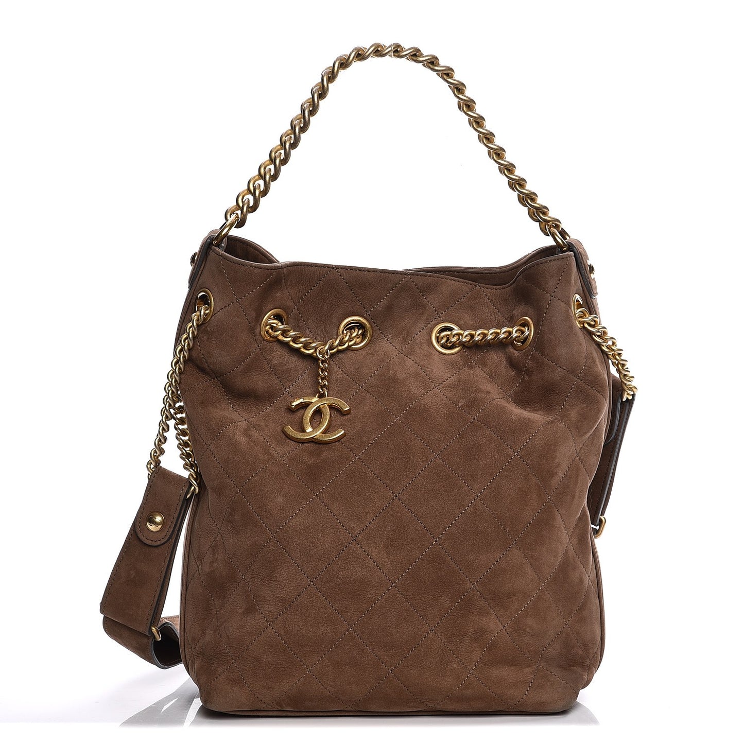 Suede Calfskin Small On My Shoulder Drawstring Bag Brown
