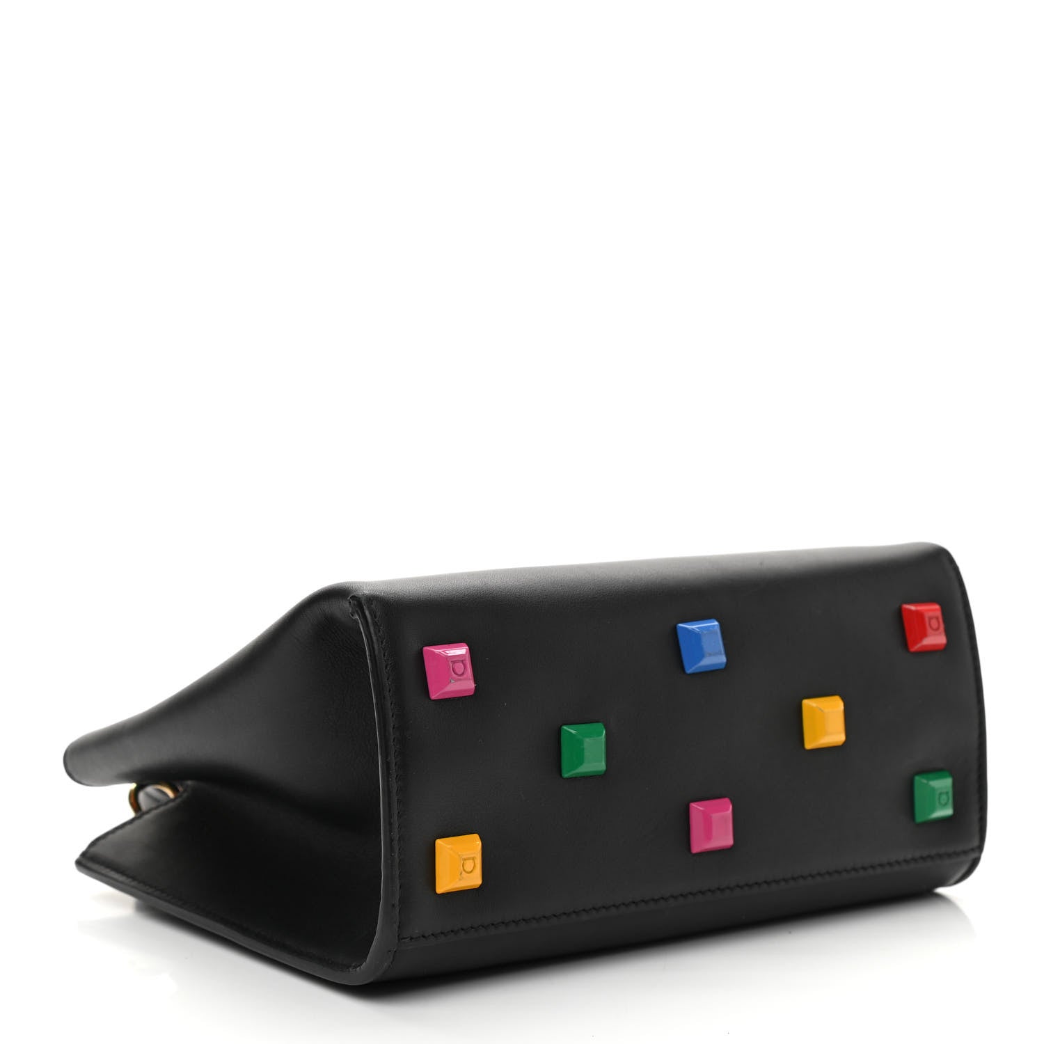 Salvatore Ferragamo Calfskin Rainbow Studio Box Bag Black 3 of 8