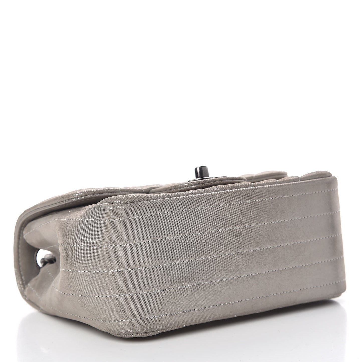 Iridescent Calfskin Chevron Quilted Mini Square Flap Silver
