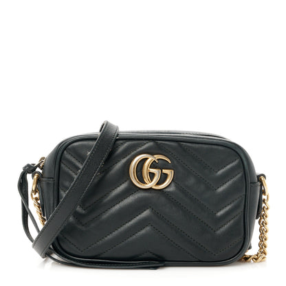 Gucci Calfskin Matelasse Mini GG Marmont Chain Shoulder Bag Black 1 of 12