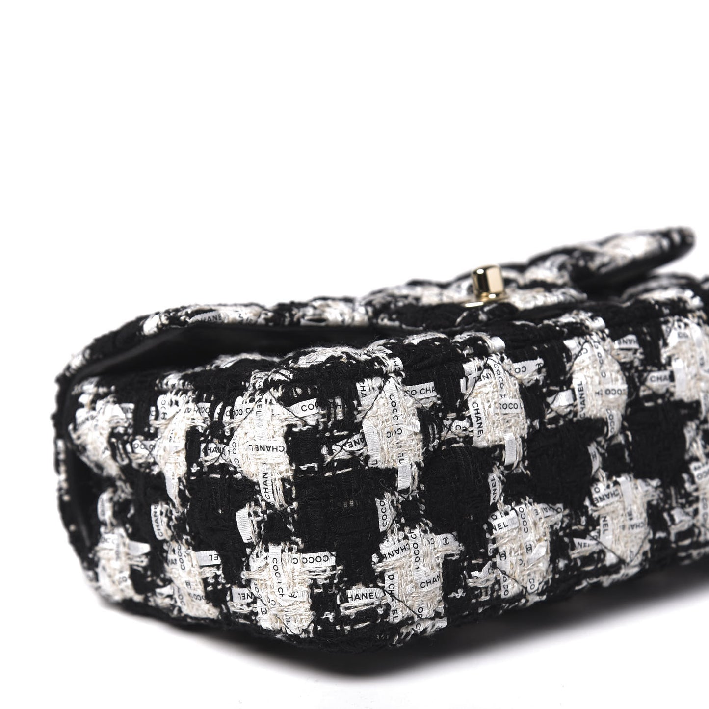 Tweed Quilted Mini Rectangular Flap Black Ecru White