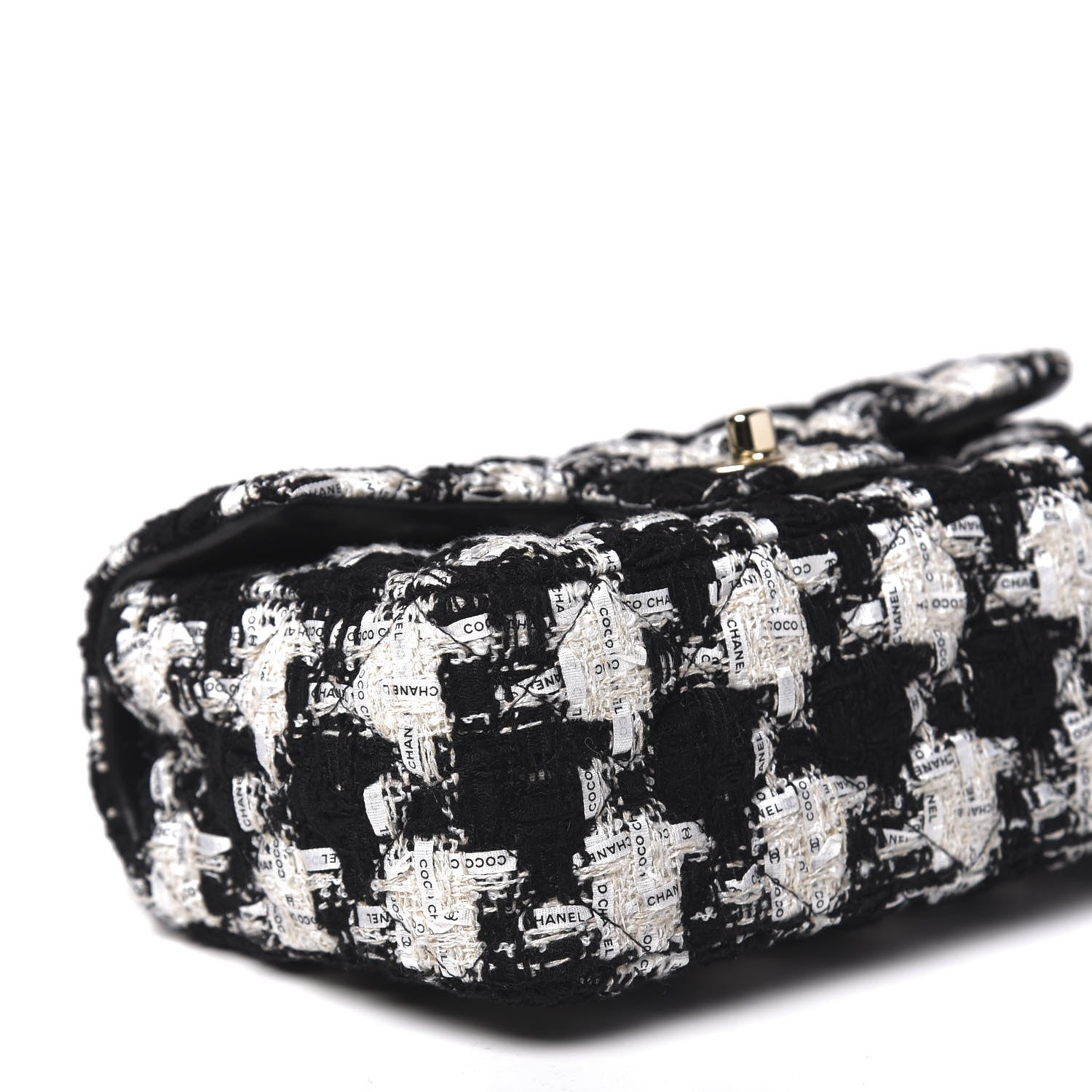 Chanel Tweed Quilted Mini Rectangular Flap Black Ecru White 8 of 11