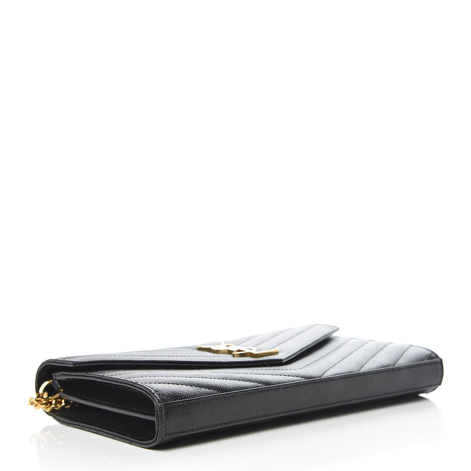 Saint Laurent Grain De Poudre Matelasse Chevron Monogram Chain Wallet Black 4 of 10
