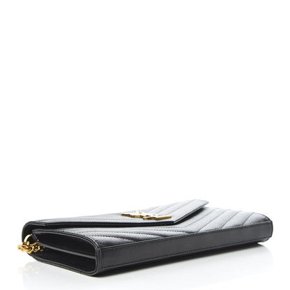 Saint Laurent Grain De Poudre Matelasse Chevron Monogram Chain Wallet Black 4 of 10