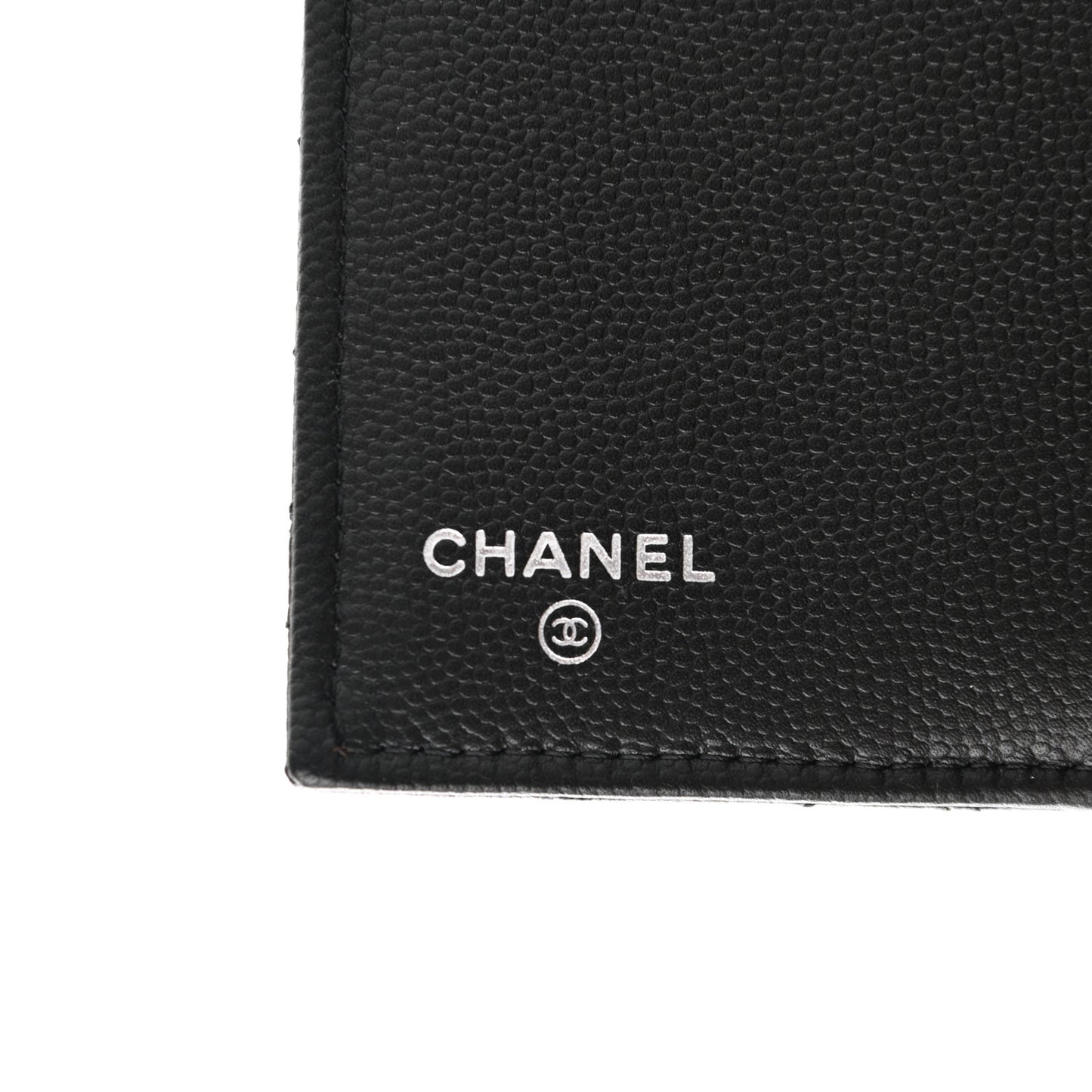Caviar Camellia Embossed Compact Wallet Black