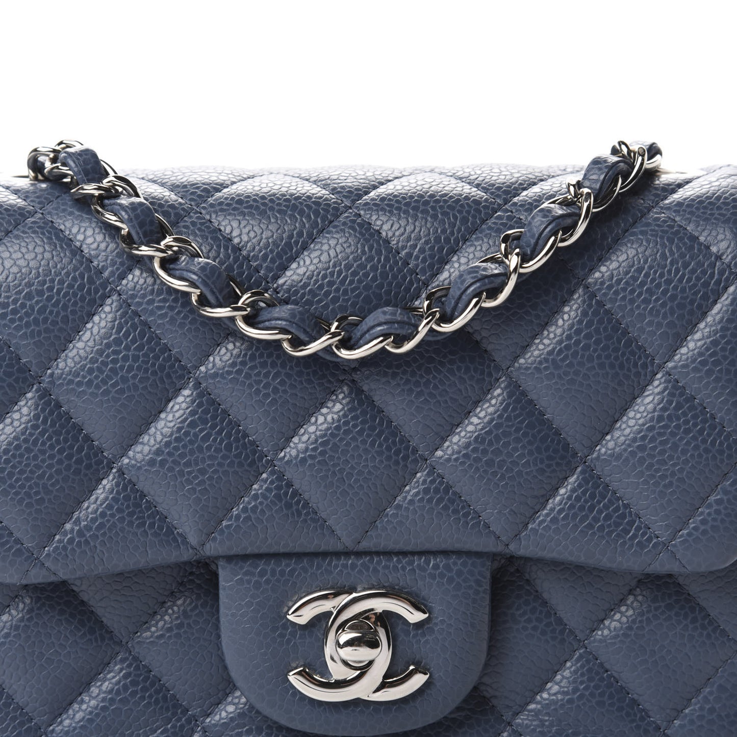 Caviar Quilted Mini Square Flap Dark Blue