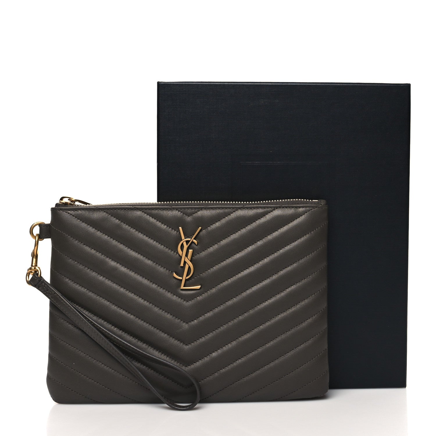 Saint Laurent Calfskin Matelasse Chevron Monogram A5 Wristlet Pebble 11 of 11