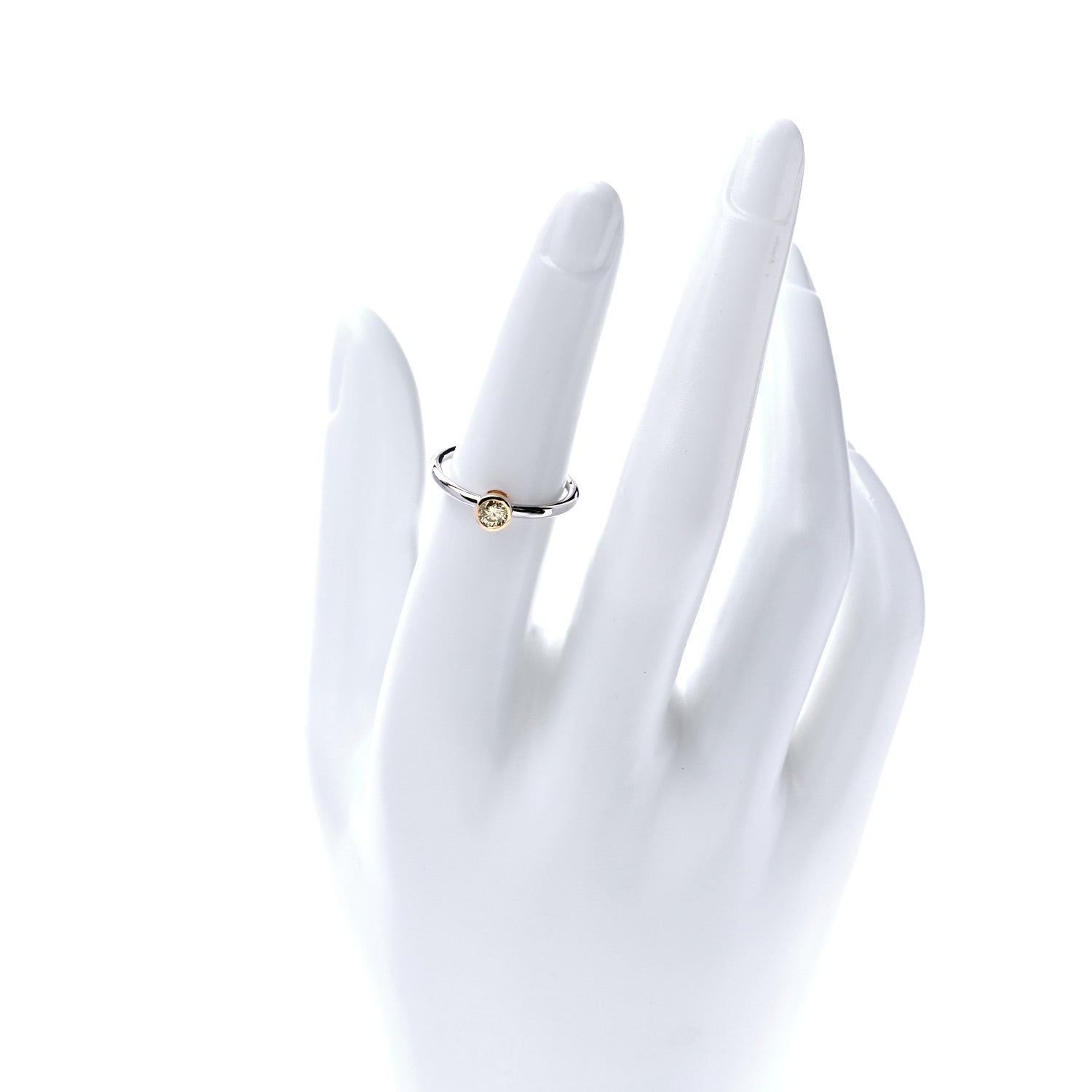 Tiffany Platinum 18K Yellow Gold Fancy Yellow Diamond .31ct Bezet Ring 50 5.5 2 of 7