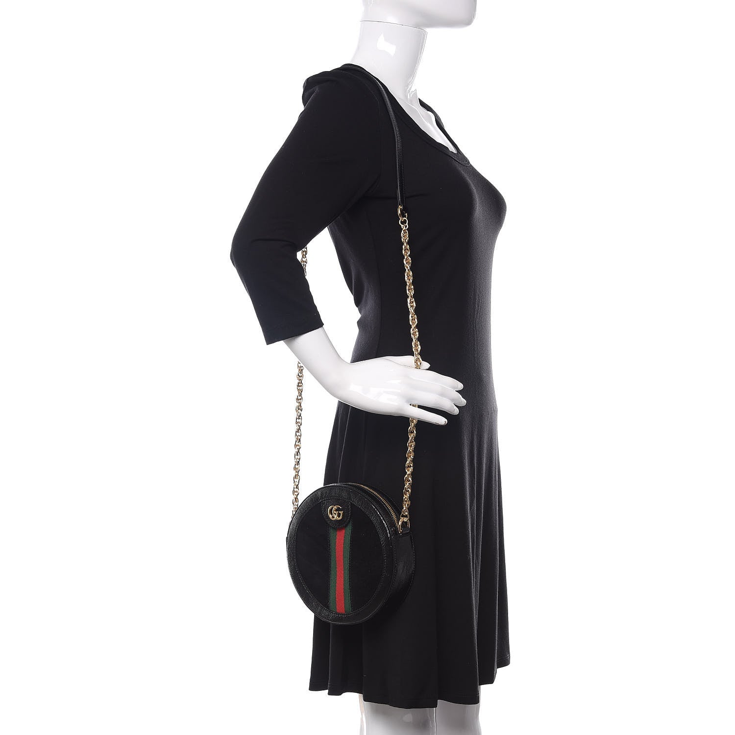 Gucci Suede Patent Web Mini Ophidia Round Shoulder Bag Black 2 of 11
