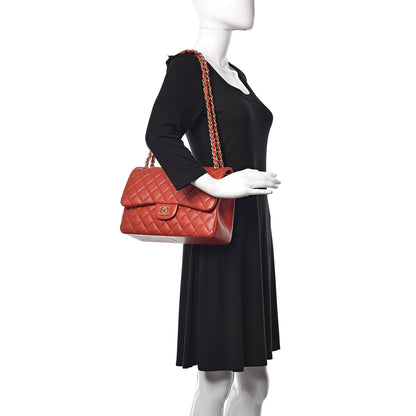 Chanel Pearly Caviar Quilted Jumbo Double Flap Orange 2 of 12